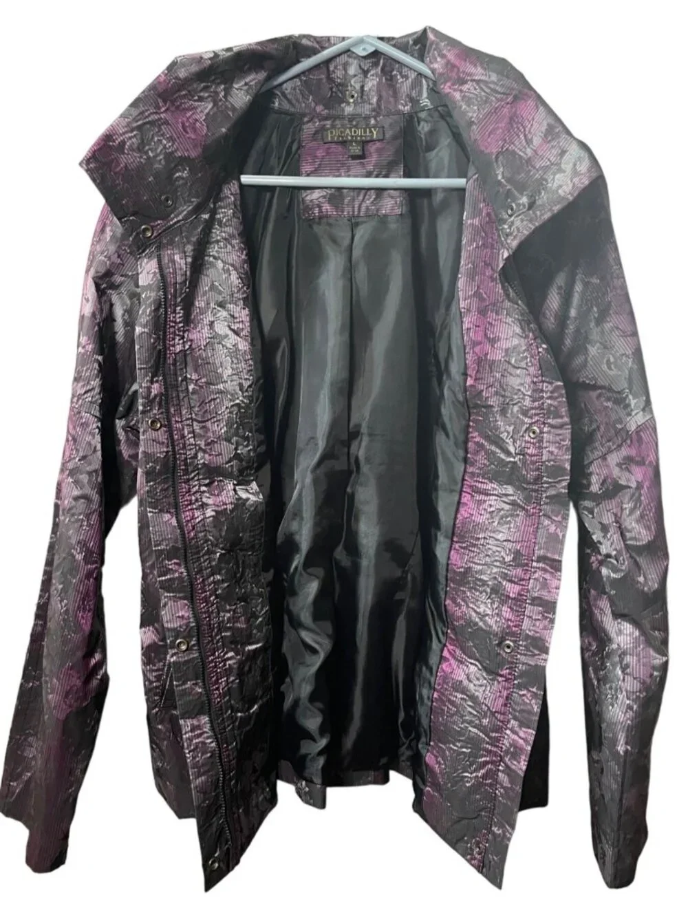 Womens Ruched Jacket Size Large Metallic Purple & Black Picadilly Fashions - Picture 14 of 16